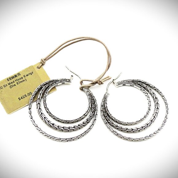 JOHN HARDY Sterling Silver Chain Collection Medium Hoop Earrings - Picture 2 of 11